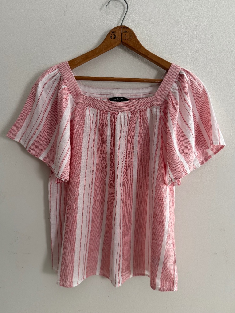 Banana Republic Factory Top Red White S Linen Blend Stripe Flowy Boho Patriotic